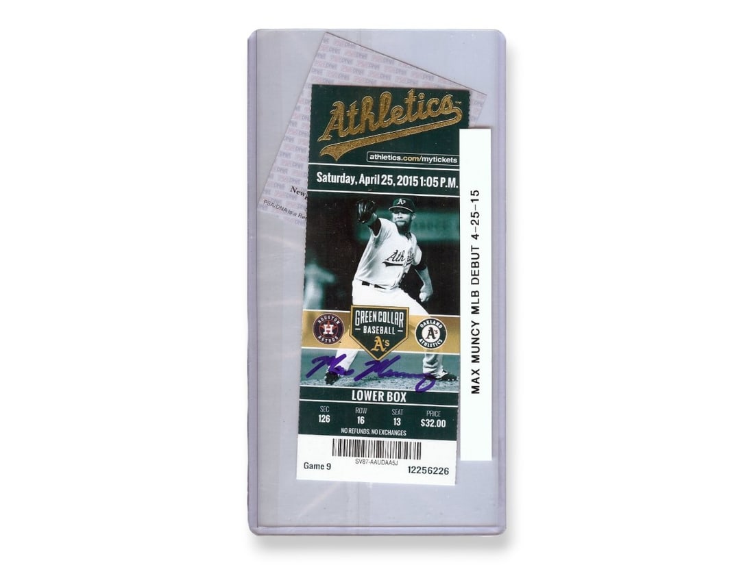 Max Muncy Oakland Athletics Debut Signed Ticket Stub PSA Authenticated (1 of 2)