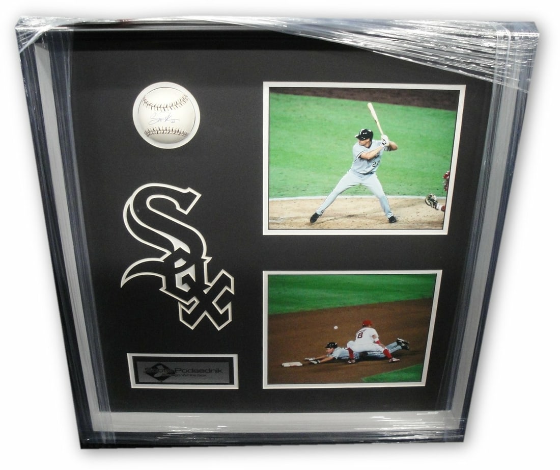 Scott Podsednik Signed Baseball Custom Framed Shadow Box GAI Certified: Scott Podsednik Signed Baseball Custom Framed Shadow Box GAI Certified This custom framed baseball features the authentic signature of Scott Podsednik, a prominent player for the Chicago White Sox. Th