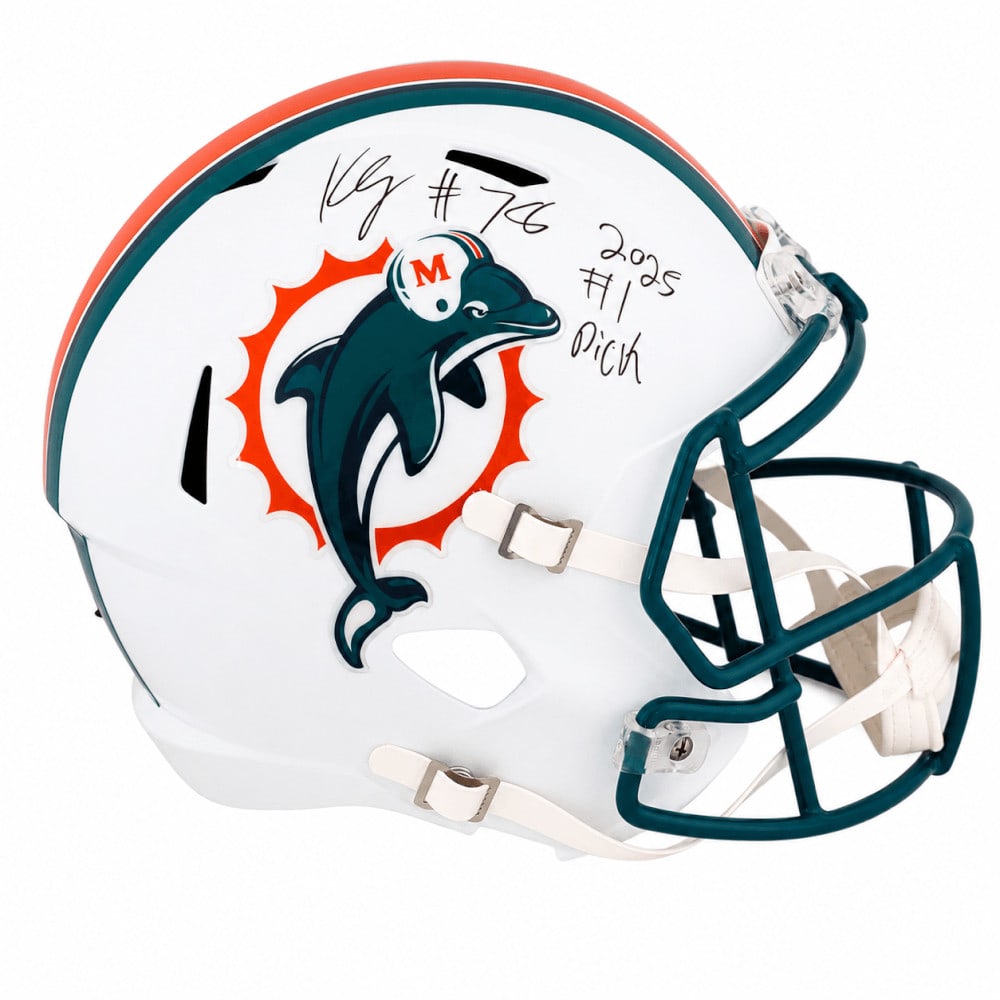 Riddell full size speed replica helmet signed by Kenneth Grant Dolphins (1 of 1)