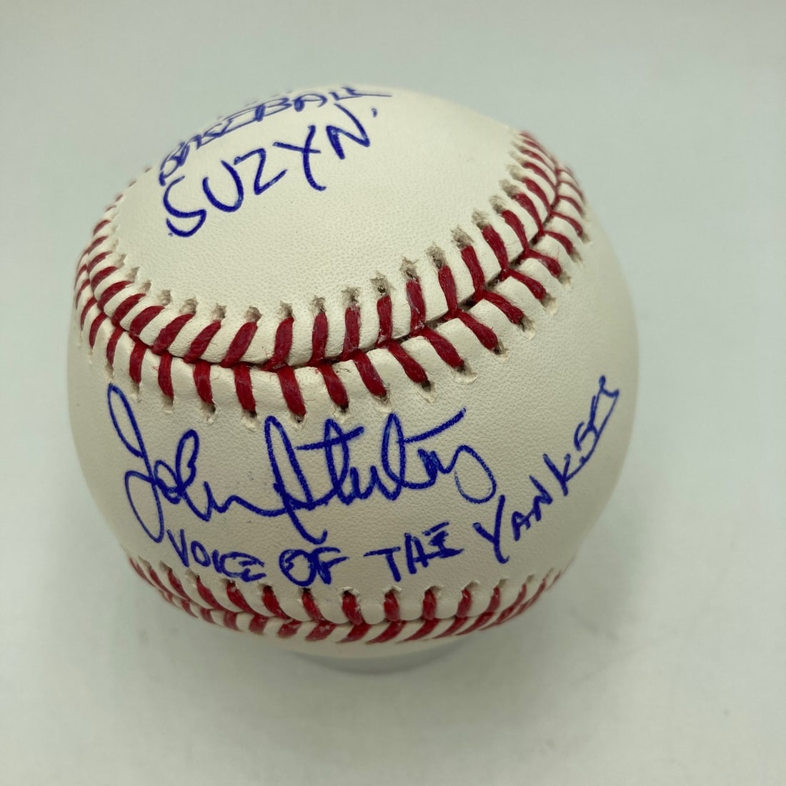 JSA Certified John Sterling Autographed Yankees Baseball with Suzyn Inscription: JSA Certified John Sterling Autographed Yankees Baseball with Suzyn Inscription Official Major League Baseball signed by John Sterling and inscribed, "That's Baseball Suzyn, Voice Of The Yankees." Inc