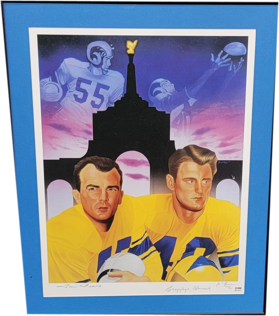 Framed Los Angeles Rams lithograph signed by Elroy Hirsch Tom Fears PSA DNA (1 of 4)