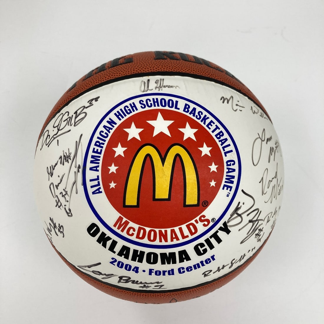 23-Signature 2004 McDonald's All Americans Basketball Dwight Howard Rajon Rondo: 23-Signature 2004 McDonald's All Americans Basketball Dwight Howard Rajon Rondo Original 2004 McDonald's All-Americans multi-signed basketball featuring 23 signatures. The ball is signed by players in