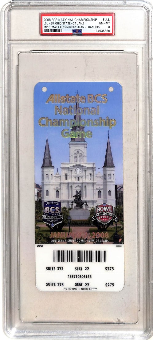 PSA 8 Full Ticket 2008 BCS Championship Game LSU vs Ohio State (1 of 2)