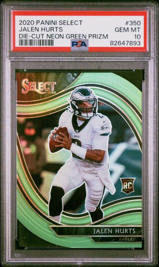 2020 Panini Select Jalen Hurts #350 Neon Green Die Cut RC PSA 10 (1 of 2)