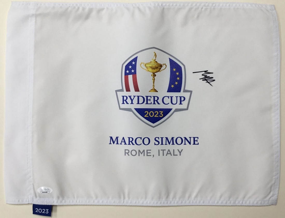 Max Homa Signed 2023 Ryder Cup Rome Flag JSA Authenticated: Max Homa Signed 2023 Ryder Cup Rome Flag JSA Authenticated Celebrate the spirit of golf with this official pin flag from the 2023 Ryder Cup in Rome, Italy, signed by PGA star Max Homa. This original i