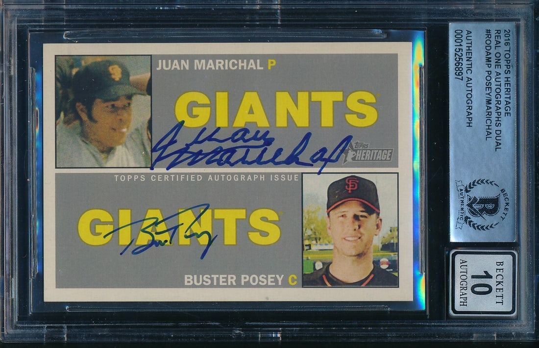 Dual Autographed 2016 Topps Card MP Signed by Buster Posey and Juan Marichal BAS: Dual Autographed 2016 Topps Card MP Signed by Buster Posey and Juan Marichal BAS This Buster Posey/Juan Marichal dual-signed 2016 TOPPS card is a must-have for any baseball enthusiast. Authenticated b