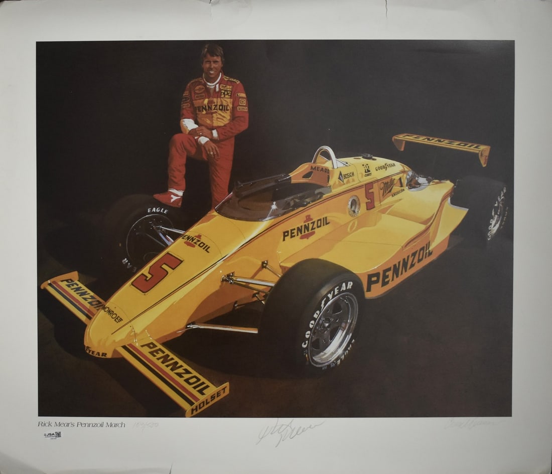 Rick Mears signed racing art print poster 23x27 JSA 153 500 (1 of 5)