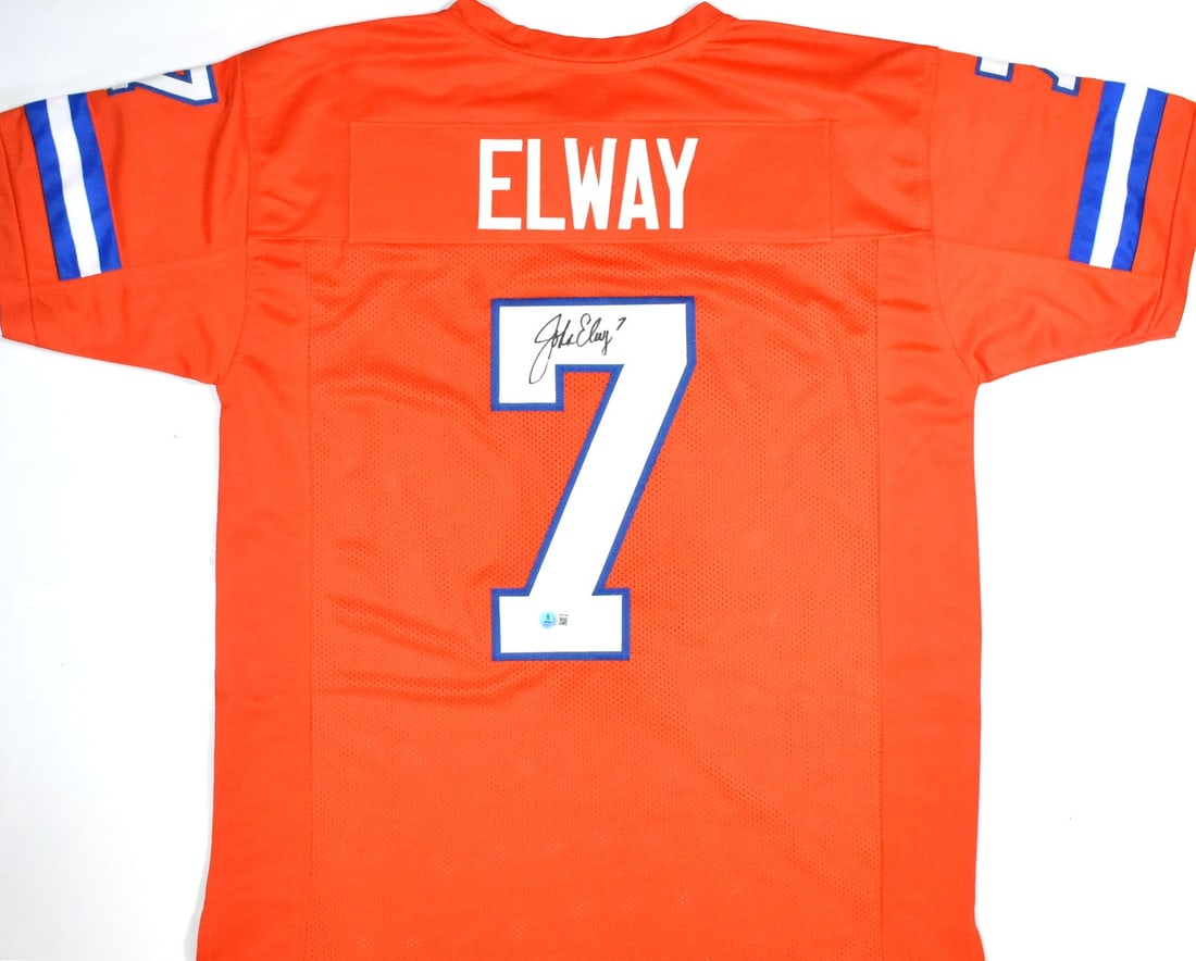 John Elway signed Denver Broncos orange pro style jersey Beckett hologram (1 of 3)
