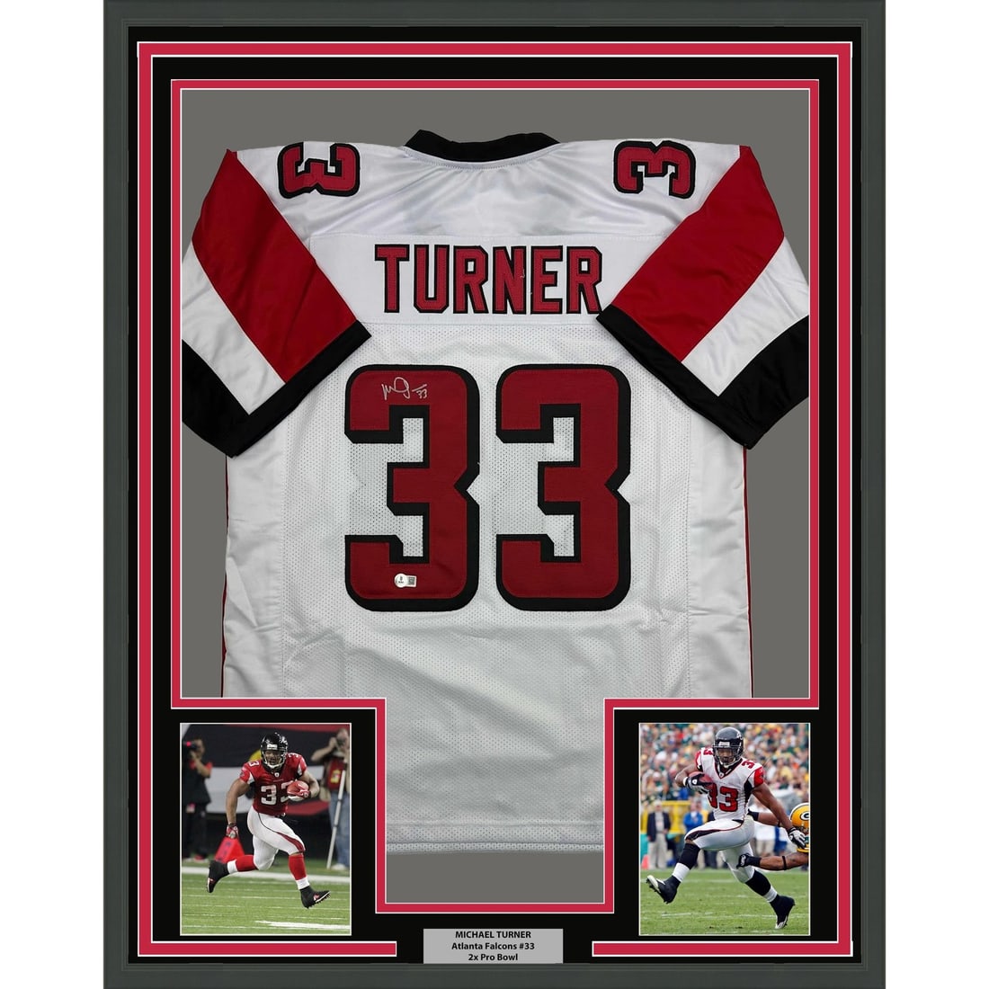Michael Turner signed Atlanta Falcons white framed jersey BAS COA 35x39 (1 of 2)