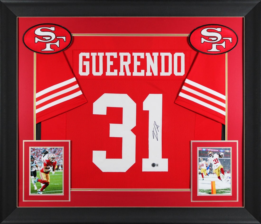 Isaac Guerendo Signed Red Pro Style Jersey Framed San Francisco 49ers BAS Authenticated: Isaac Guerendo Signed Red Pro Style Jersey Framed San Francisco 49ers BAS Authenticated Celebrate your fandom with this authentic Isaac Guerendo signed red pro-style framed jersey from the San Francis