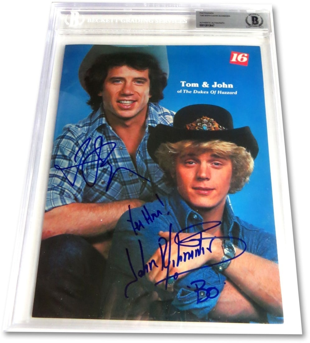 Tom Wopat John Schneider Autographed 8.5 x 11 Photo Dukes of Hazzard Beckett Authenticated: Tom Wopat John Schneider Autographed 8.5 x 11 Photo Dukes of Hazzard Beckett Authenticated This stunning 8.5 x 11 photograph features the signatures of Tom Wopat and John Schneider, renowned stars fro