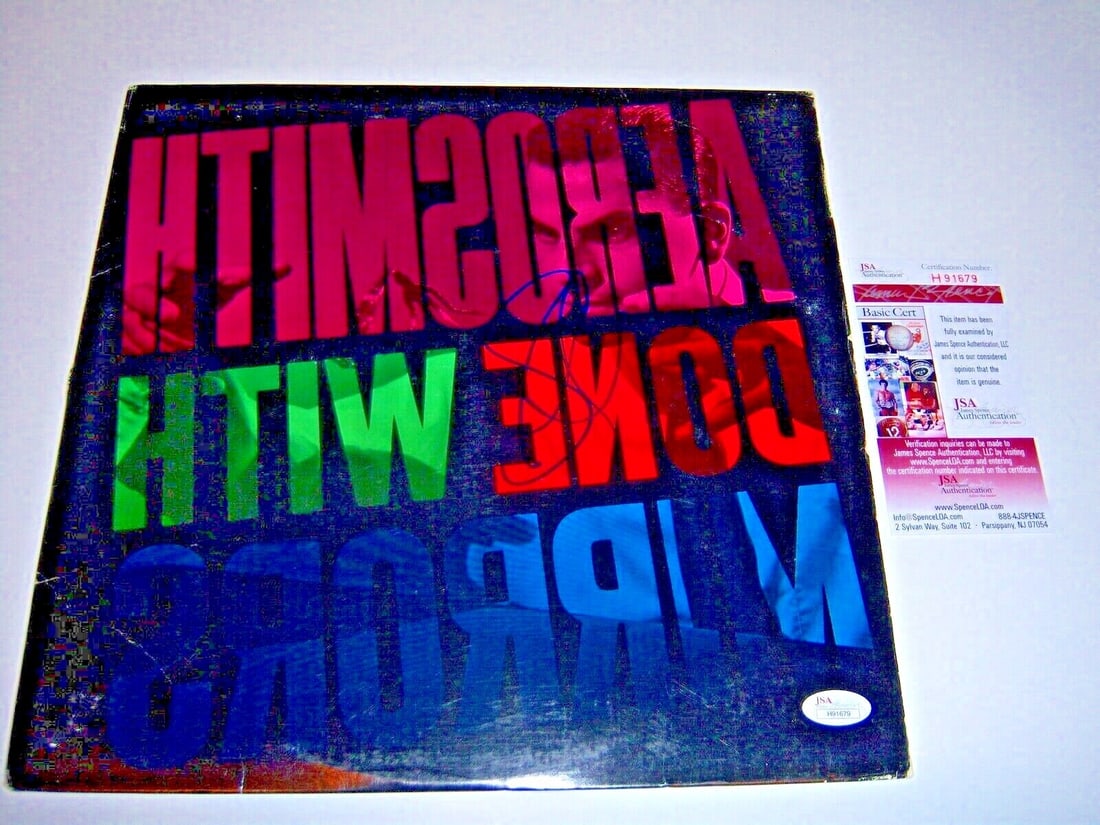 Aerosmith Done With Mirrors Signed LP by Steven Tyler JSA COA: Aerosmith Done With Mirrors Signed LP by Steven Tyler JSA COA This is an original "Done With Mirrors" LP record album signed by Steven Tyler of Aerosmith. The album comes with a JSA Certificate of Aut