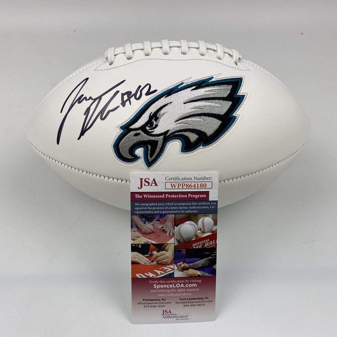 Jason Kelce Signed Philadelphia Eagles Full Size Logo Football JSA COA: Jason Kelce Signed Philadelphia Eagles Full Size Logo Football JSA COA This full-size Philadelphia Eagles logo football is autographed by Jason Kelce. The item is original and has been authenticated b