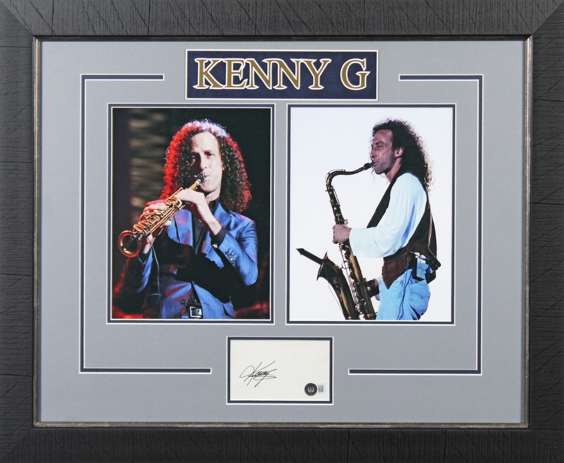 Kenny G Signed 3x5 Index Card Framed Display with BAS Authentication: Kenny G Signed 3x5 Index Card Framed Display with BAS Authentication This framed display features an authentic autograph of Kenny G on a 3x5 index card. The item is authenticated by Beckett Authentica