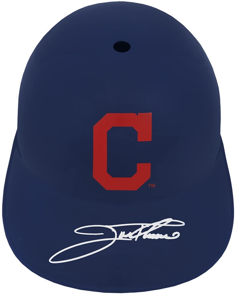 Jim Thome Autographed Cleveland Indians Replica Batting Helmet with COA: Jim Thome Autographed Cleveland Indians Replica Batting Helmet with COA This original Cleveland Indians souvenir replica batting helmet is signed by baseball legend Jim Thome. The helmet showcases Tho