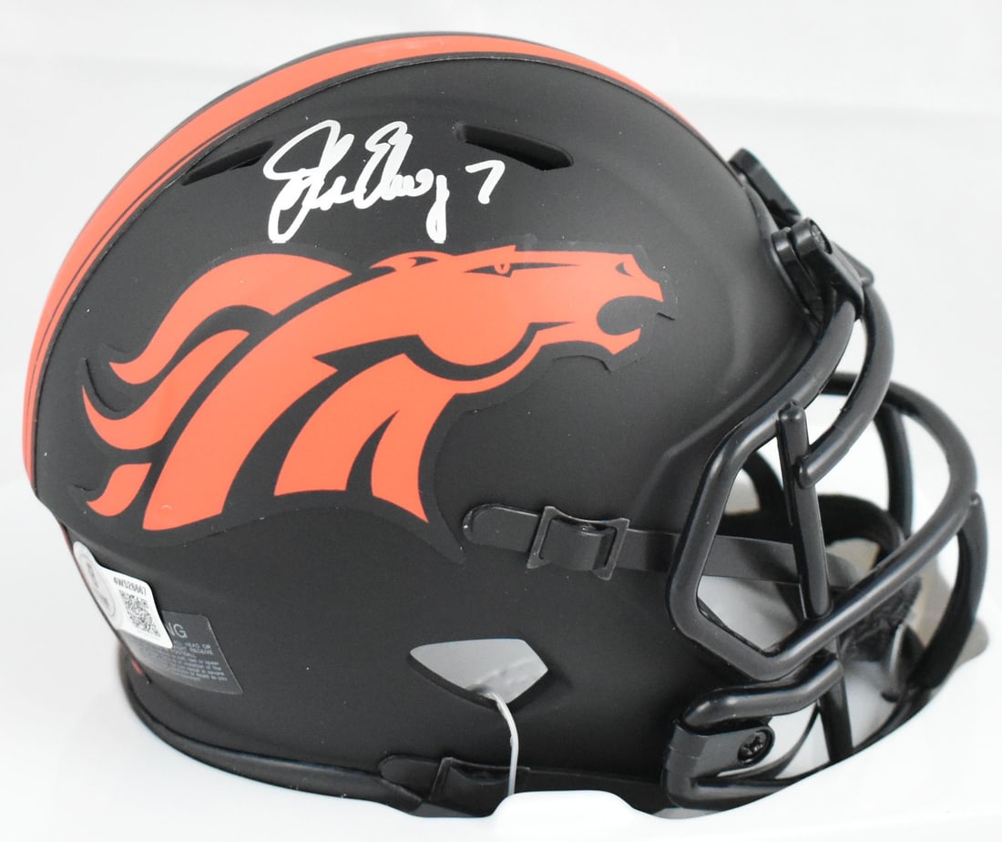 Signed Eclipse Speed Mini Helmet John Elway Denver Broncos Beckett: Signed Eclipse Speed Mini Helmet John Elway Denver Broncos Beckett This Denver Broncos Eclipse Speed mini helmet is autographed by John Elway. It is an original signed football helmet and is listed in
