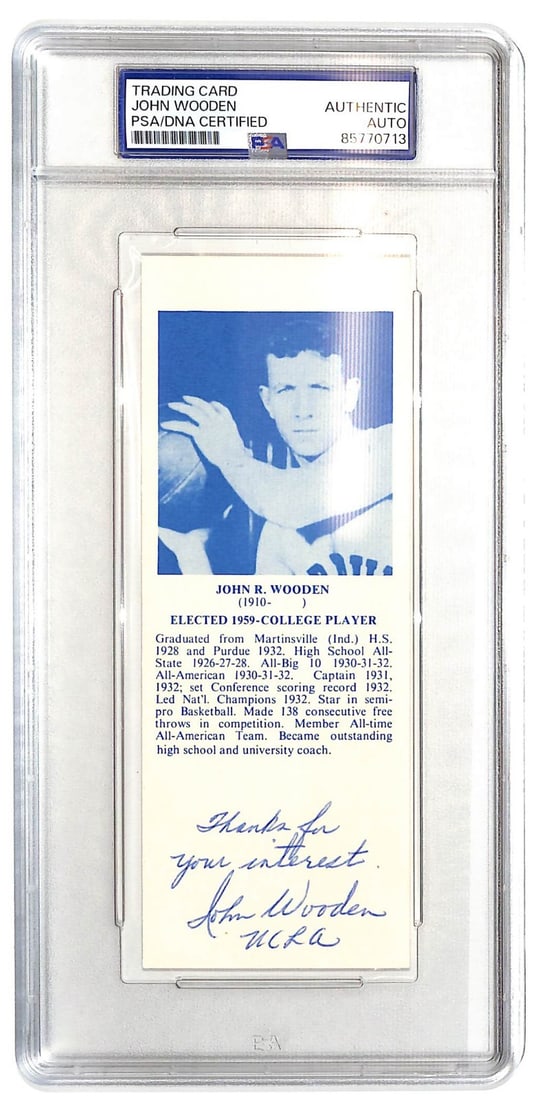 John Wooden Autographed Basketball Hall of Fame Bookmark PSA Authenticated UCLA (1 of 2)