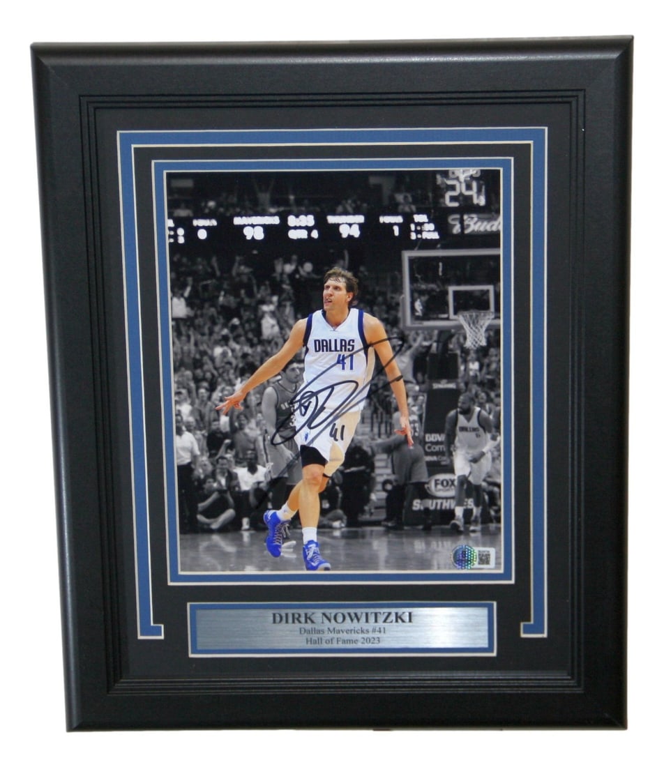 Framed 8x10 Photo Signed by Dirk Nowitzki Beckett Authenticated Mavericks: Framed 8x10 Photo Signed by Dirk Nowitzki Beckett Authenticated Mavericks This framed 8x10 photo features the autograph of Dirk Nowitzki and represents the Dallas Mavericks. The signature is authentic