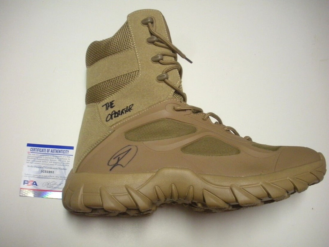 Signed Boot by Robert O'Neill with PSA DNA Authentication: Signed Boot by Robert O'Neill with PSA DNA Authentication This is a pre-owned boot signed by Robert O'Neill, the former Navy SEAL known as "The Operator" who was involved in the mission that resulted 