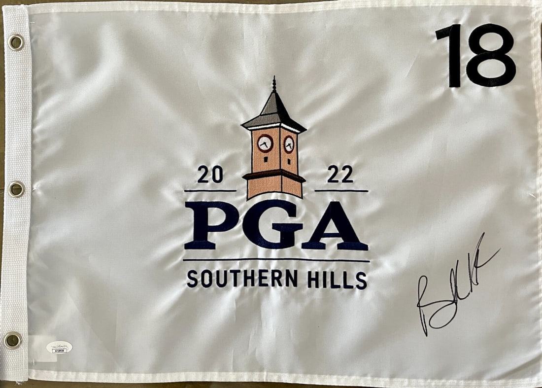 Brooks Koepka Signed 2022 PGA Championship Pin Flag JSA Authenticated: Brooks Koepka Signed 2022 PGA Championship Pin Flag JSA Authenticated This official PGA Southern Hills pin flag is signed by professional golfer Brooks Koepka, renowned for his achievements in the spo