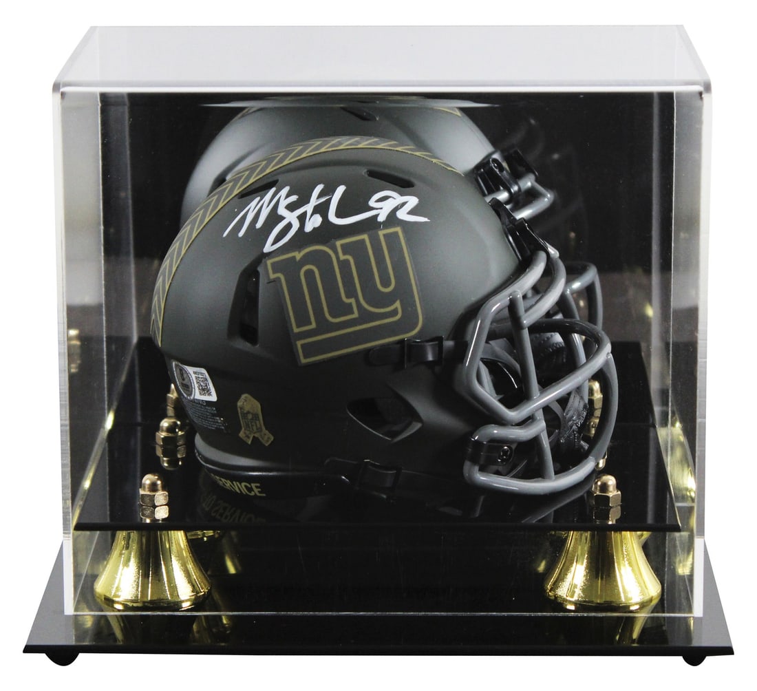 Michael Strahan Signed New York Giants Mini Helmet with BAS Authentication: Michael Strahan Signed New York Giants Mini Helmet with BAS Authentication This officially licensed New York Giants alternate 2025 Salute to Service IV Speed Mini Helmet is personally signed by NFL le