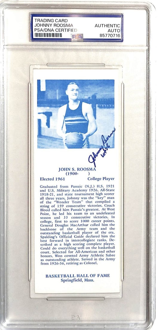 PSA Authenticated Johnny Roosma Autographed West Point Basketball Hall of Fame Bookmark (1 of 2)