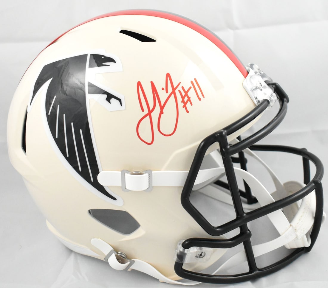 Atlanta Falcons F S Retro Speed Helmet Signed by Julio Jones Beckett Holo: Atlanta Falcons F S Retro Speed Helmet Signed by Julio Jones Beckett Holo Autographed Atlanta Falcons full-size Retro Speed helmet signed by Julio Jones. This original football collectible is pre-owne