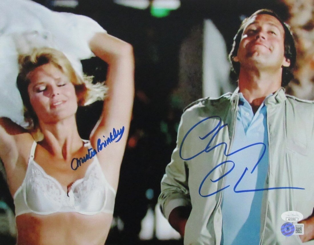 Chevy Chase Christie Brinkley Autographed 11x14 Vacation Photo BAS JSA Authenticated: Chevy Chase Christie Brinkley Autographed 11x14 Vacation Photo BAS JSA Authenticated This stunning 11x14 photo features dual autographs from Chevy Chase and Christie Brinkley, celebrating their iconic