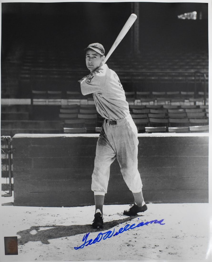 Autographed Ted Williams Red Sox 16x20 Baseball Photo with PSA Letter: Autographed Ted Williams Red Sox 16x20 Baseball Photo with PSA Letter Original signed 16x20 Ted Williams Hall of Fame photo featuring the Boston Red Sox. This pre-owned baseball collectible is accompa