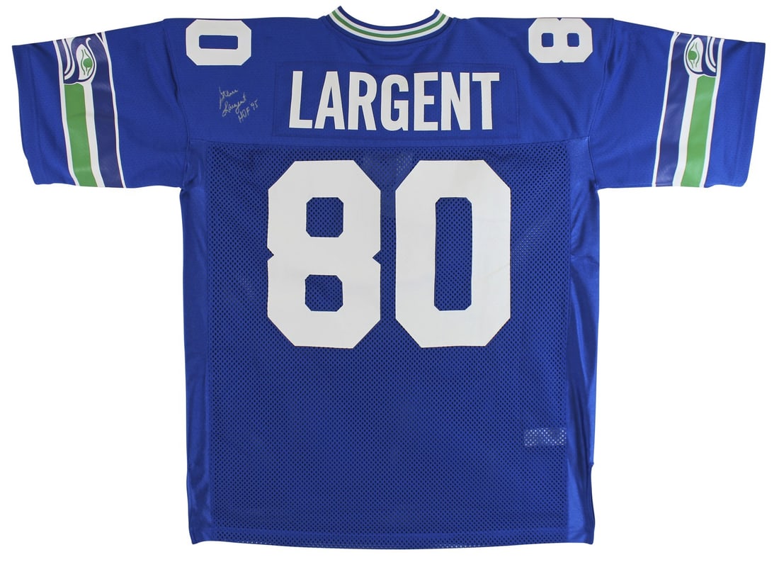 Steve Largent Signed Seahawks Jersey HOF 95 BAS Witnessed Authentic: Steve Largent Signed Seahawks Jersey HOF 95 BAS Witnessed Authentic This authentic blue Mitchell & Ness jersey is personally signed by NFL Hall of Famer Steve Largent, featuring the inscription "HOF 9