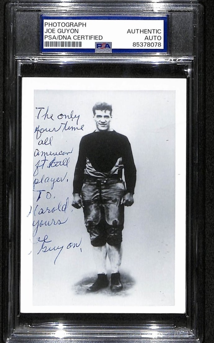 PSA DNA Authenticated Joe Guyon HOF Inscribed Cleveland Indians Photo 3.5x5: PSA DNA Authenticated Joe Guyon HOF Inscribed Cleveland Indians Photo 3.5x5 Original Joe Guyon signed and inscribed 3.5 x 5 photo featuring Cleveland Indians. The autograph is authenticated by PSA/DNA