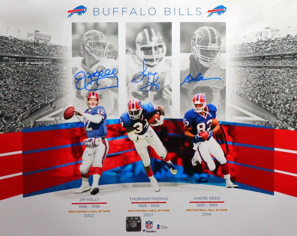 Buffalo Bills 16x20 Original Photo Signed by Kelly Reed Thomas Beckett: Buffalo Bills 16x20 Original Photo Signed by Kelly Reed Thomas Beckett Autographed custom art 16x20 photo featuring Kelly, Reed, and Thomas. The item is marked as original and is associated with the B