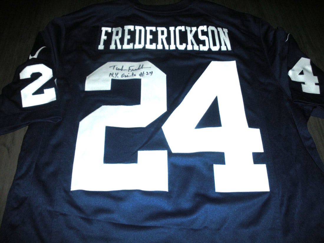 Nike Official NFL Jersey Signed by Tucker Frederickson with COA New York Giants: Nike Official NFL Jersey Signed by Tucker Frederickson with COA New York Giants This is an official licensed Nike jersey signed by Tucker Frederickson of the New York Giants. The jersey is original an