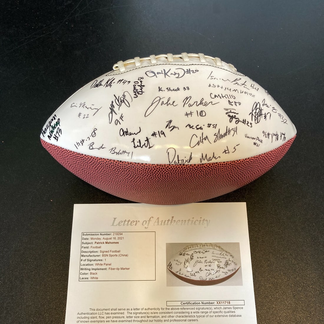 Patrick Mahomes 2013 Whitehouse Wildcats Signed Football JSA Authenticated: Patrick Mahomes 2013 Whitehouse Wildcats Signed Football JSA Authenticated Own a piece of football history with this original 2013 Whitehouse Wildcats team signed football featuring the earliest known