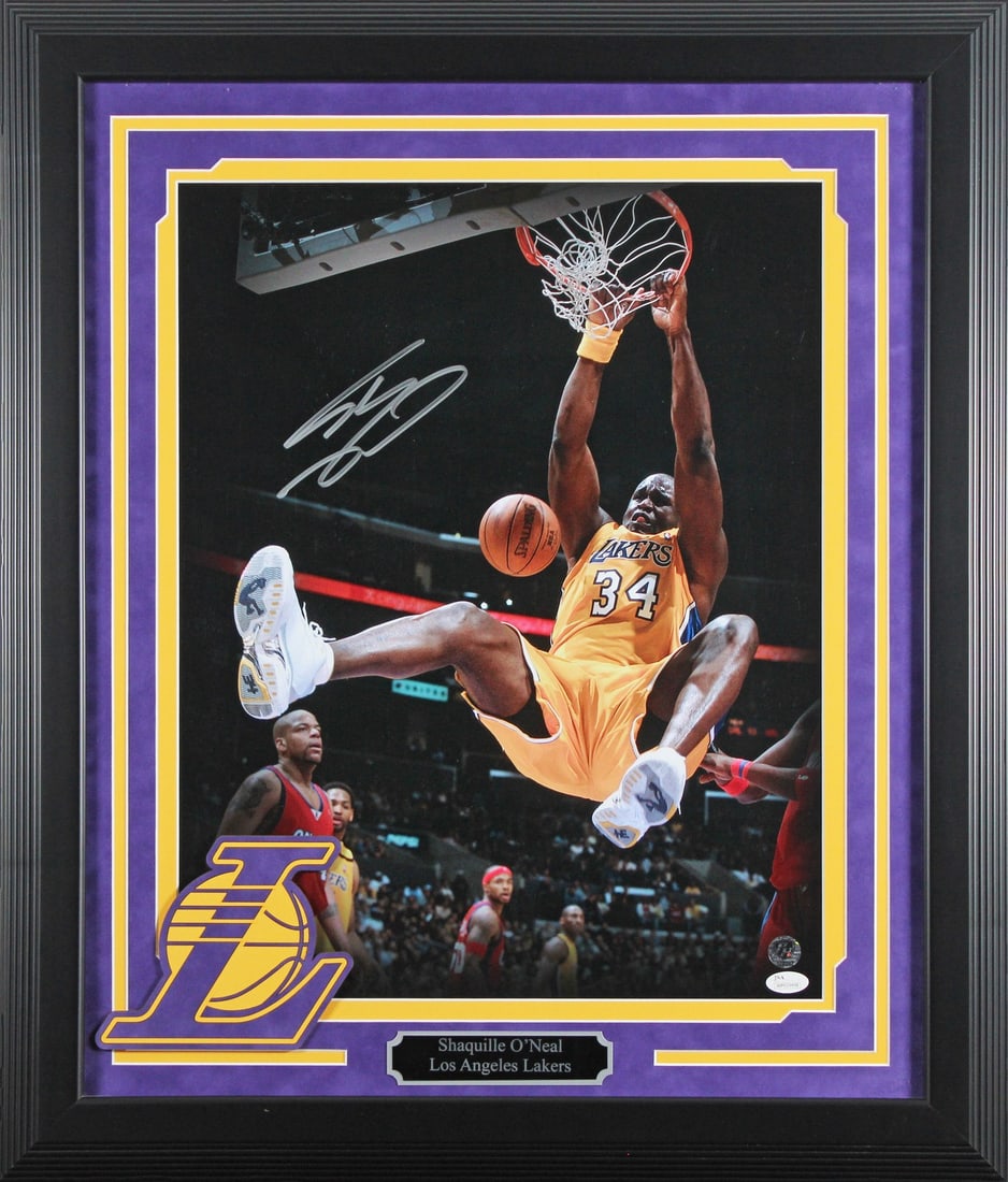 Framed 16x20 autographed Shaquille O'Neal dunk photo Lakers JSA (1 of 2)
