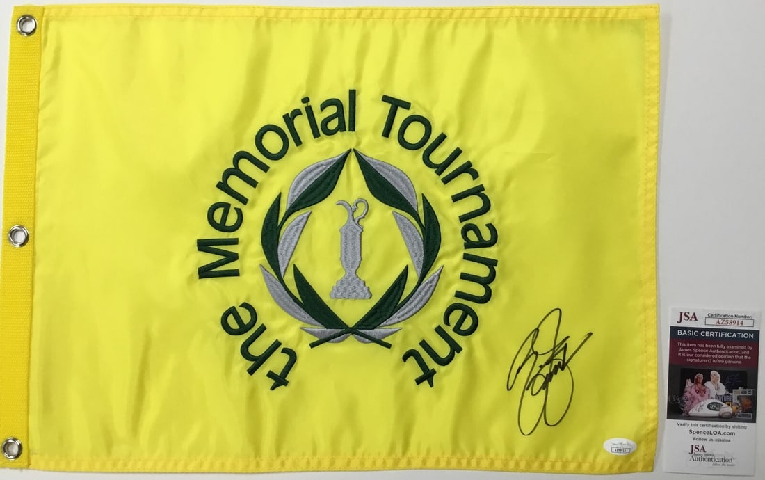 Rickie Fowler Signed The Memorial Tournament Pin Flag JSA Authenticated: Rickie Fowler Signed The Memorial Tournament Pin Flag JSA Authenticated Celebrate the legacy of golf with this officially licensed pin flag from The Memorial Tournament, signed by PGA star Rickie Fowl