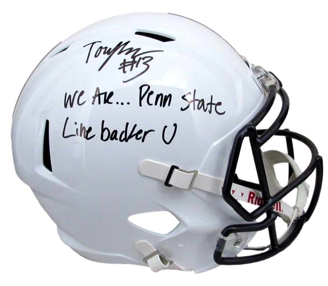 Tony Rojas Signed Full Size Penn State Helmet JSA Authenticated: Tony Rojas Signed Full Size Penn State Helmet JSA Authenticated This is a full-size replica football helmet signed and inscribed by Tony Rojas, featuring the phrase "We Are Penn State Linebacker U." T