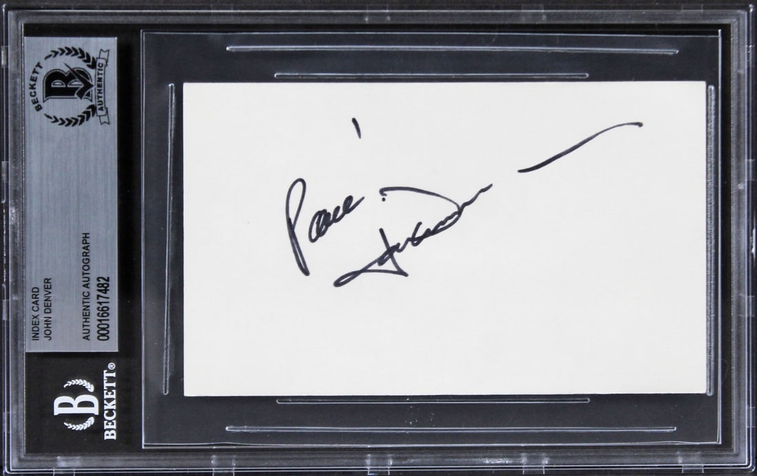 Beckett Authenticated John Denver Signed 3x5 Index Card in Slab Case (1 of 2)
