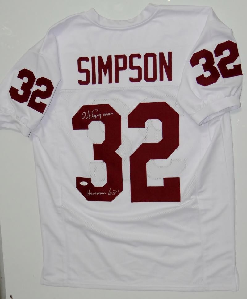 White Football Jersey Signed by O.J. Simpson JSA Witnessed (1 of 8)