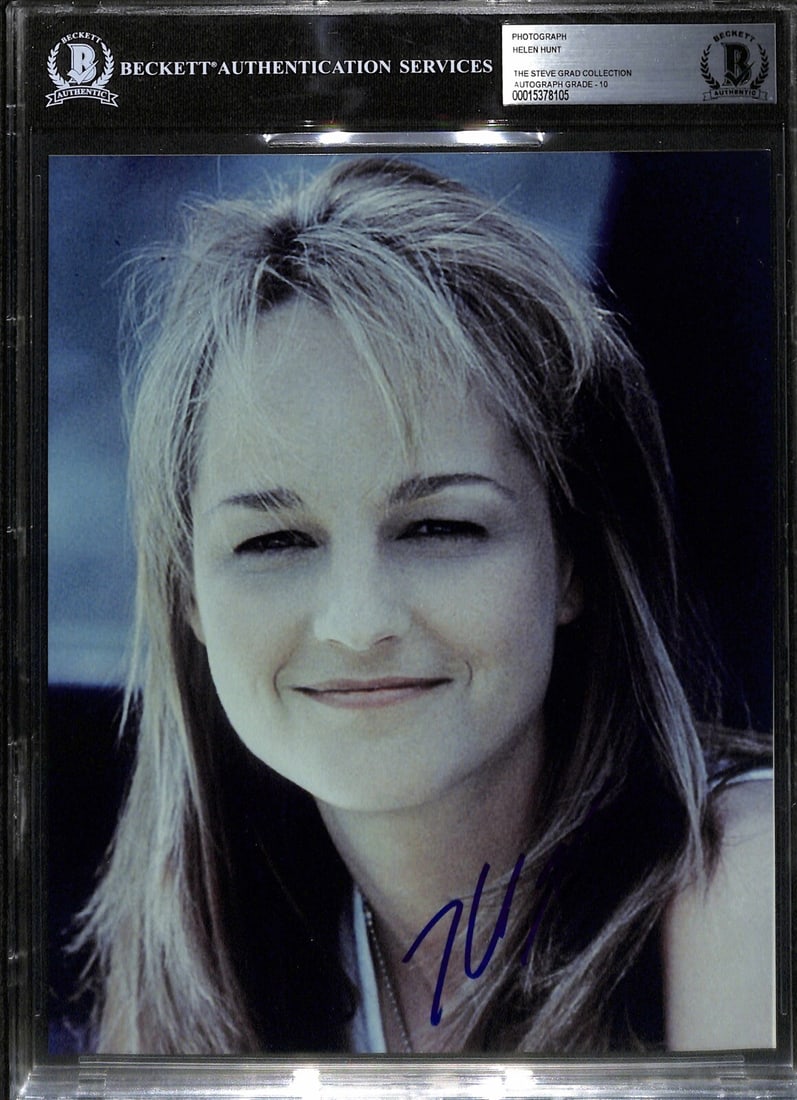 Helen Hunt Autographed 8x10 Twister Photo Beckett BAS Graded 10: Helen Hunt Autographed 8x10 Twister Photo Beckett BAS Graded 10 This is an original 8x10 color photograph signed by Helen Hunt, the acclaimed actress from the movie Twister. The autograph, executed in