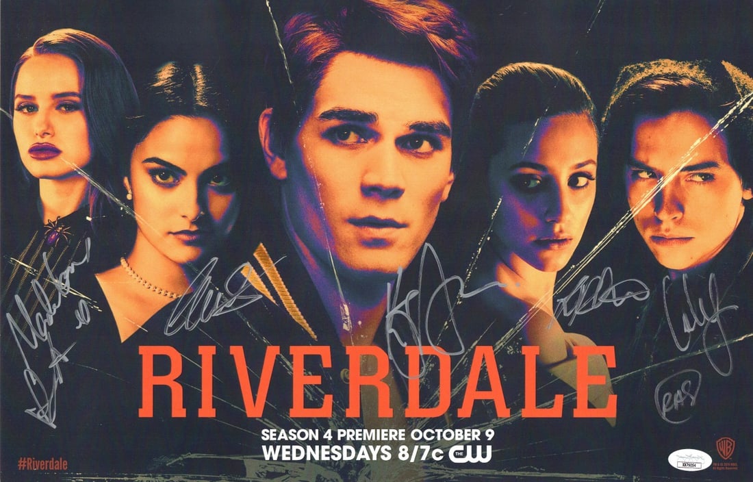 11X17 Riverdale Cast Poster 6 Signatures JSA Cole Sprouse K J Apa: 11X17 Riverdale Cast Poster 6 Signatures JSA Cole Sprouse K J Apa Original Riverdale cast autographed poster from a past Comic-Con special signing event. This pre-owned 11x17 poster features 6 signatu
