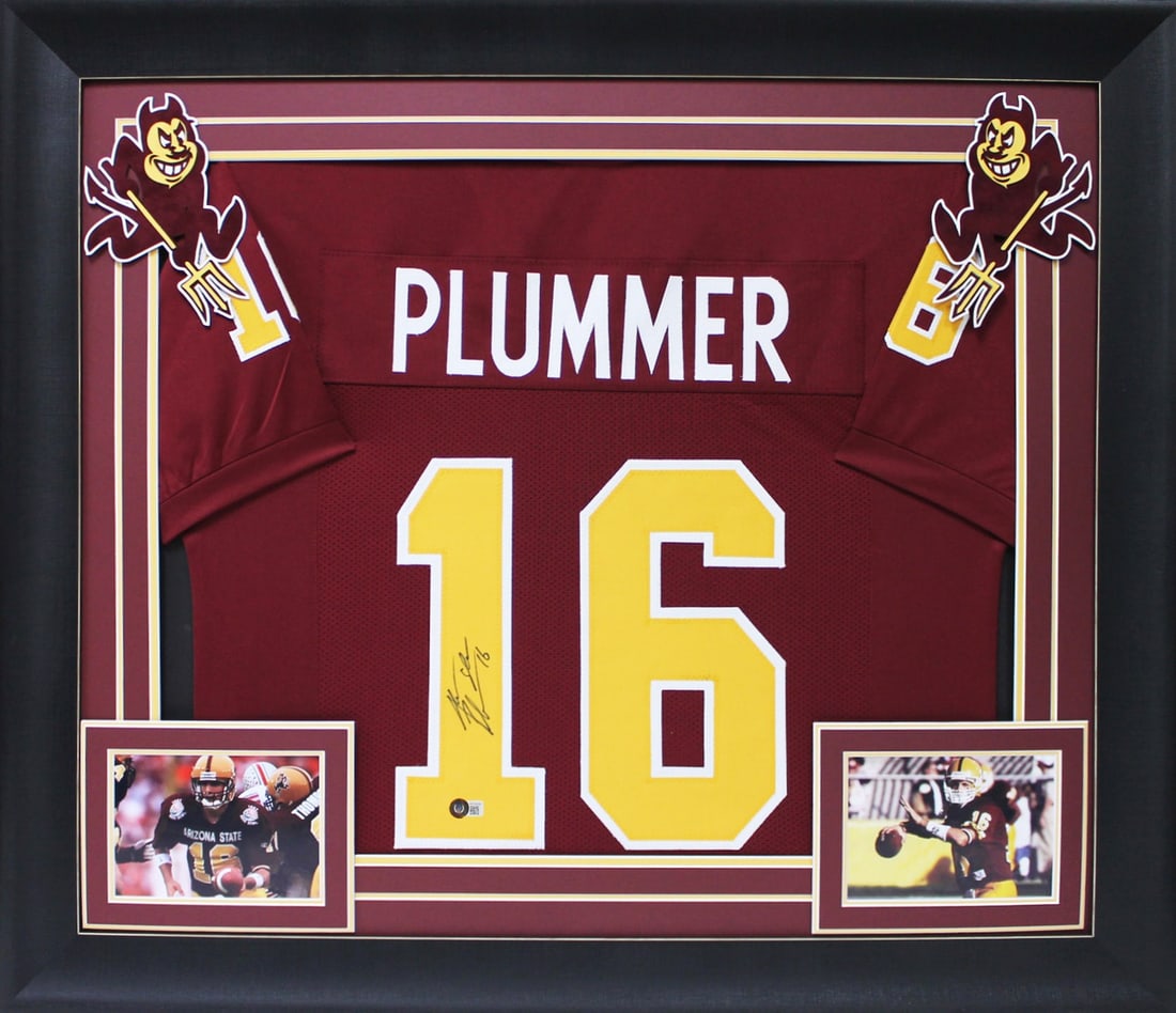 Jake Plummer Signed Maroon Pro Style Framed Jersey BAS Authenticated: Jake Plummer Signed Maroon Pro Style Framed Jersey BAS Authenticated Celebrate the legacy of Jake Plummer with this authentic, maroon Pro Style framed jersey, personally signed by the former Arizona S