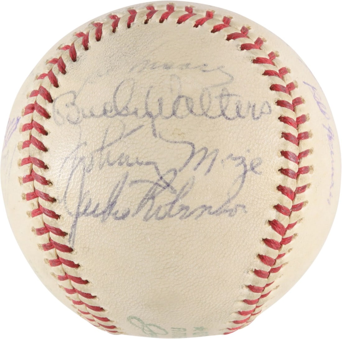 Jackie Robinson Paul Waner Multi Signed Baseball 1962 Old Timers Day PSA LOA: Jackie Robinson Paul Waner Multi Signed Baseball 1962 Old Timers Day PSA LOA This official American League baseball is a remarkable collectible featuring the signatures of fourteen legendary Major Lea