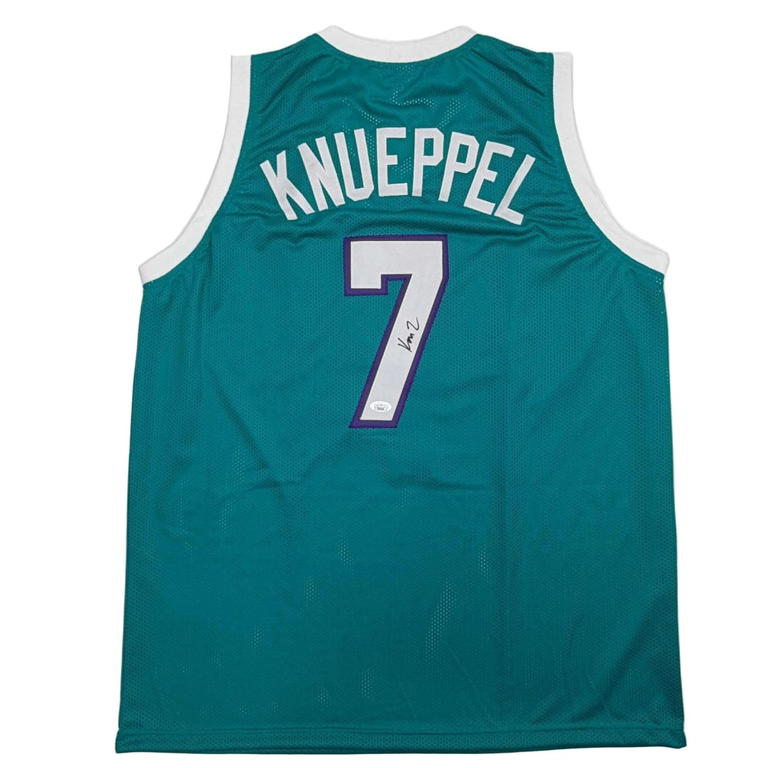 JSA Certified Kon Knueppel Signed Custom Charlotte Hornets Teal Jersey XL: JSA Certified Kon Knueppel Signed Custom Charlotte Hornets Teal Jersey XL Autographed custom basketball jersey signed by Kon Knueppel in teal. This pre-owned collectible features the player's name and