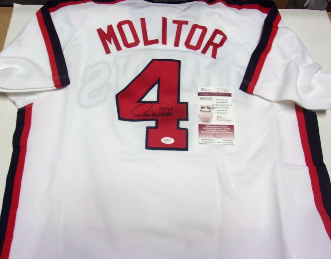 Signed Minnesota Twins Jersey Paul Molitor Hall of Fame 2004 JSA COA: Signed Minnesota Twins Jersey Paul Molitor Hall of Fame 2004 JSA COA This is an official Minnesota Twins jersey signed by Paul Molitor, a Hall of Famer inducted in 2004. The jersey is authenticated by