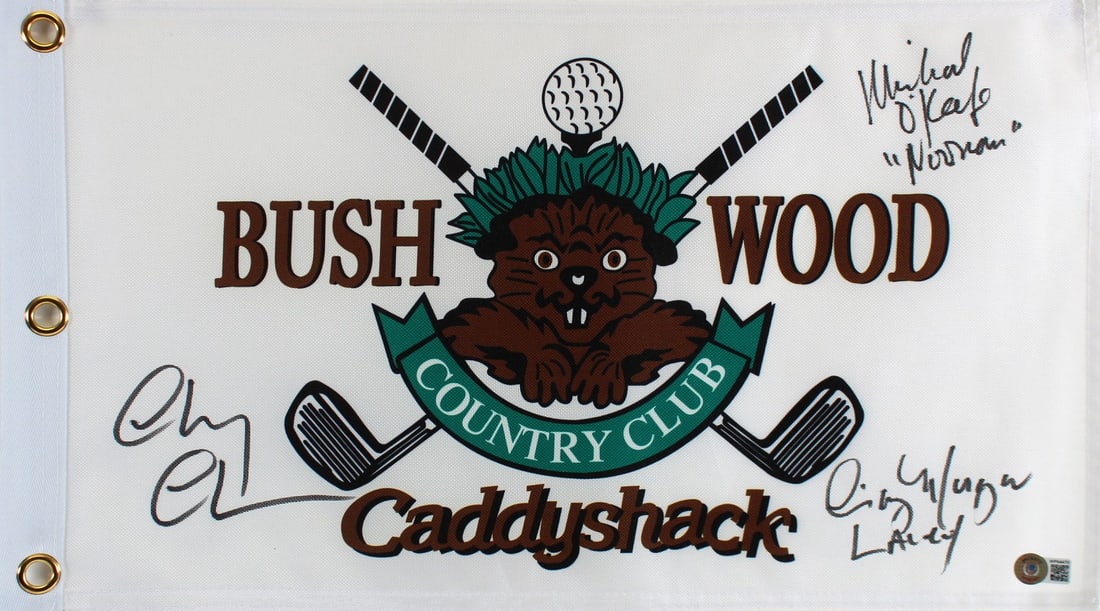 Caddyshack Bushwood Flag Signed by Chase Morgan O'Keefe BAS Witnessed (1 of 4)
