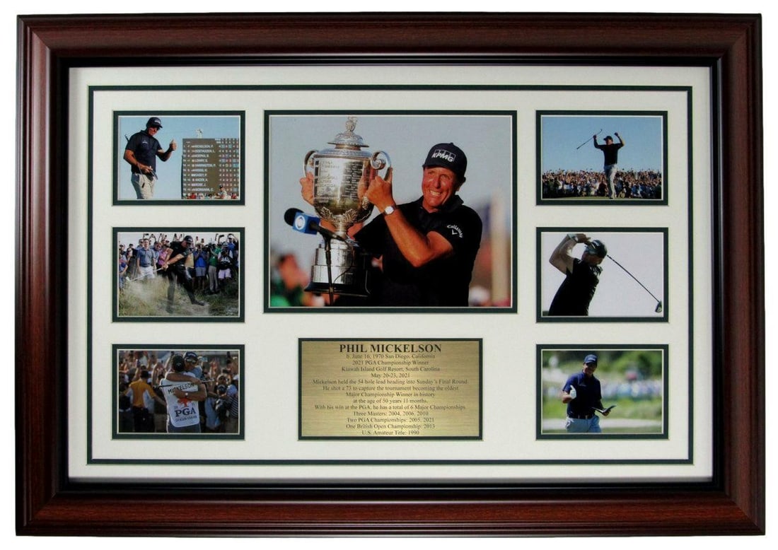 Framed Phil Mickelson signed 2021 PGA Champion photo collage (1 of 2)