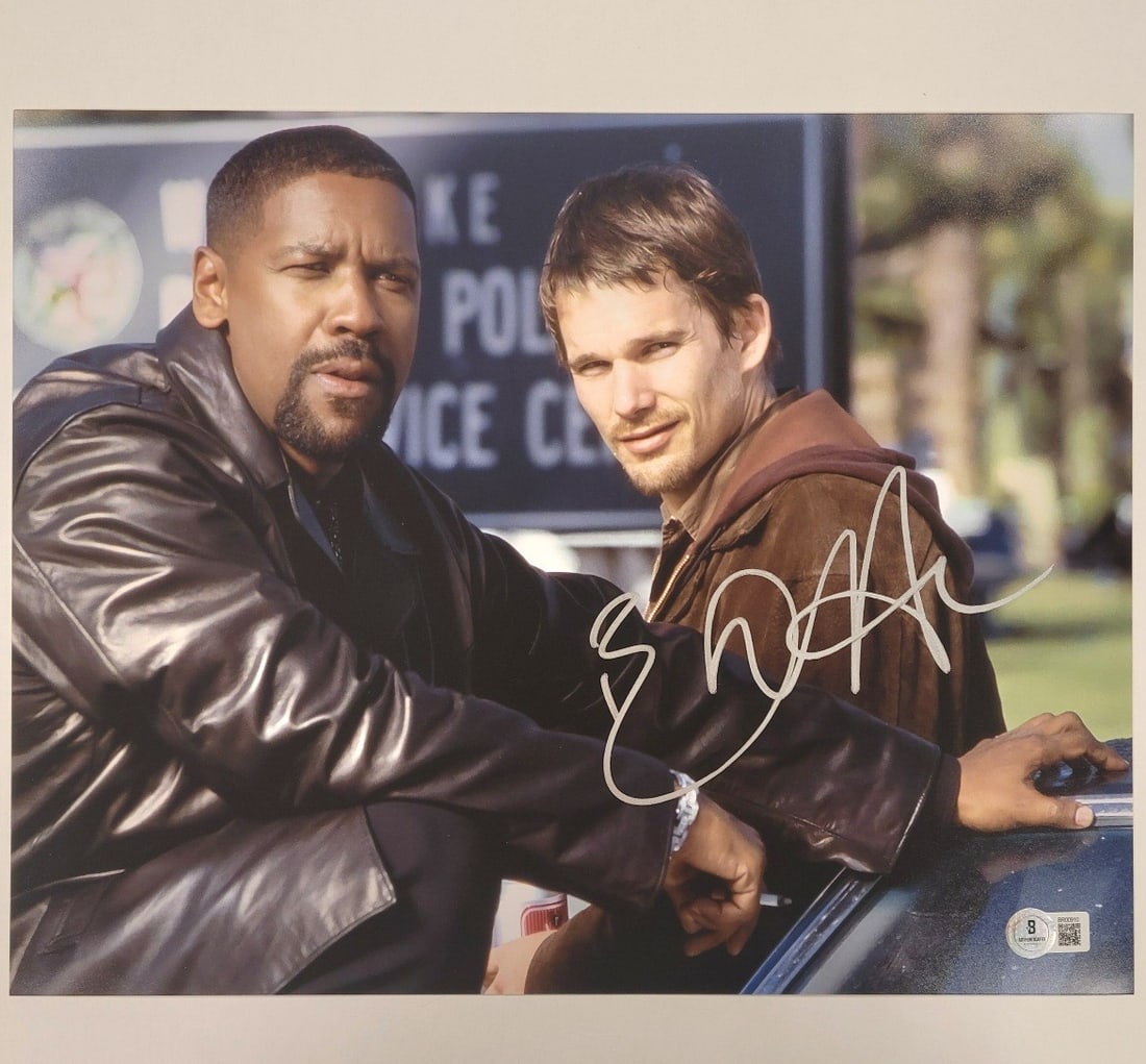 11x14 Training Day photograph autographed by Ethan Hawke Beckett authenticated: 11x14 Training Day photograph autographed by Ethan Hawke Beckett authenticated This original 11x14 photograph from the film Training Day is signed by Ethan Hawke. The autograph is authenticated by Bec