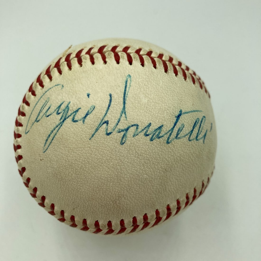 Augie Donatelli Signed 1950s National League Baseball with JSA COA: Augie Donatelli Signed 1950s National League Baseball with JSA COA This is an authentic 1950's National League Giles baseball signed by umpire Augie Donatelli. The baseball comes with a James Spence A
