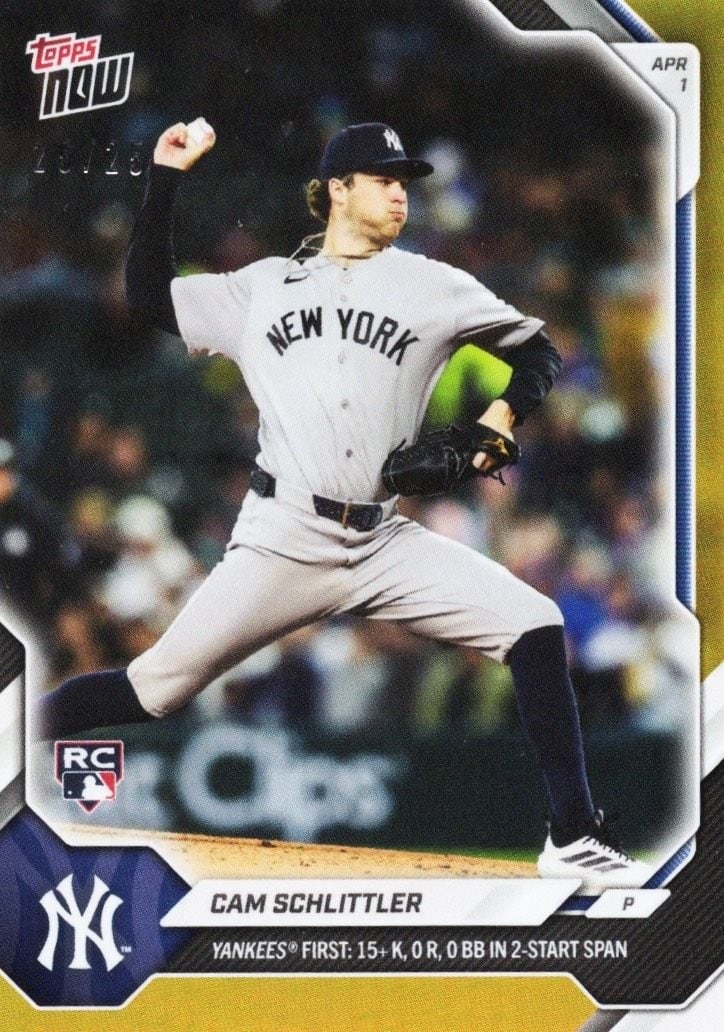 Topps Now 2026 Cam Schlittler #41 Orange Foil Rookie Card /25: Topps Now 2026 Cam Schlittler #41 Orange Foil Rookie Card /25 2026 Topps Now Cam Schlittler #41 Orange Foil rookie baseball card featuring Cam Schlittler of the New York Yankees. This pre-owned sports